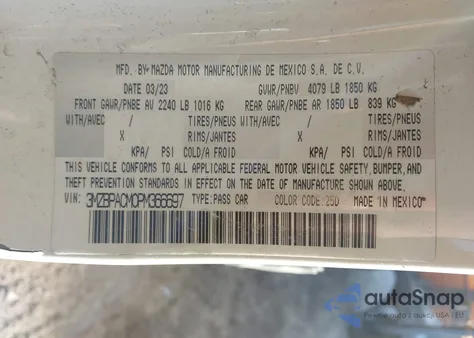 2023 Mazda Mazda3 2.5 S Preferred from USA, damaged, VIN 3MZBPACM0PM366697